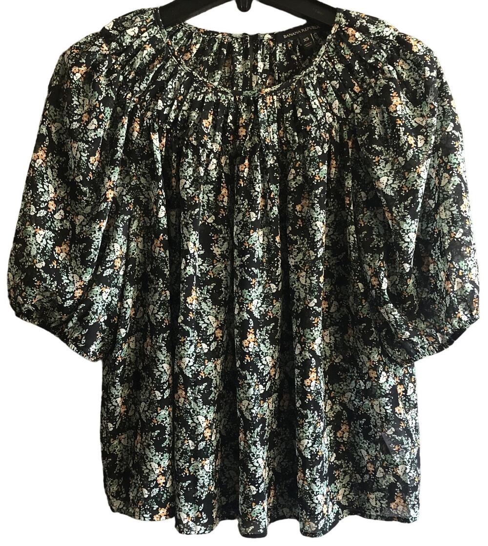 Banana Republic Sheer Floral Puff Sleeve Keyhole Blouse XS